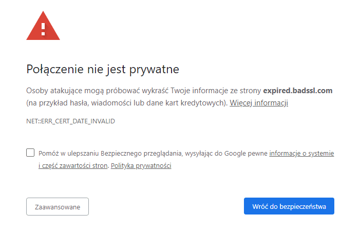 Błędny certyfikat